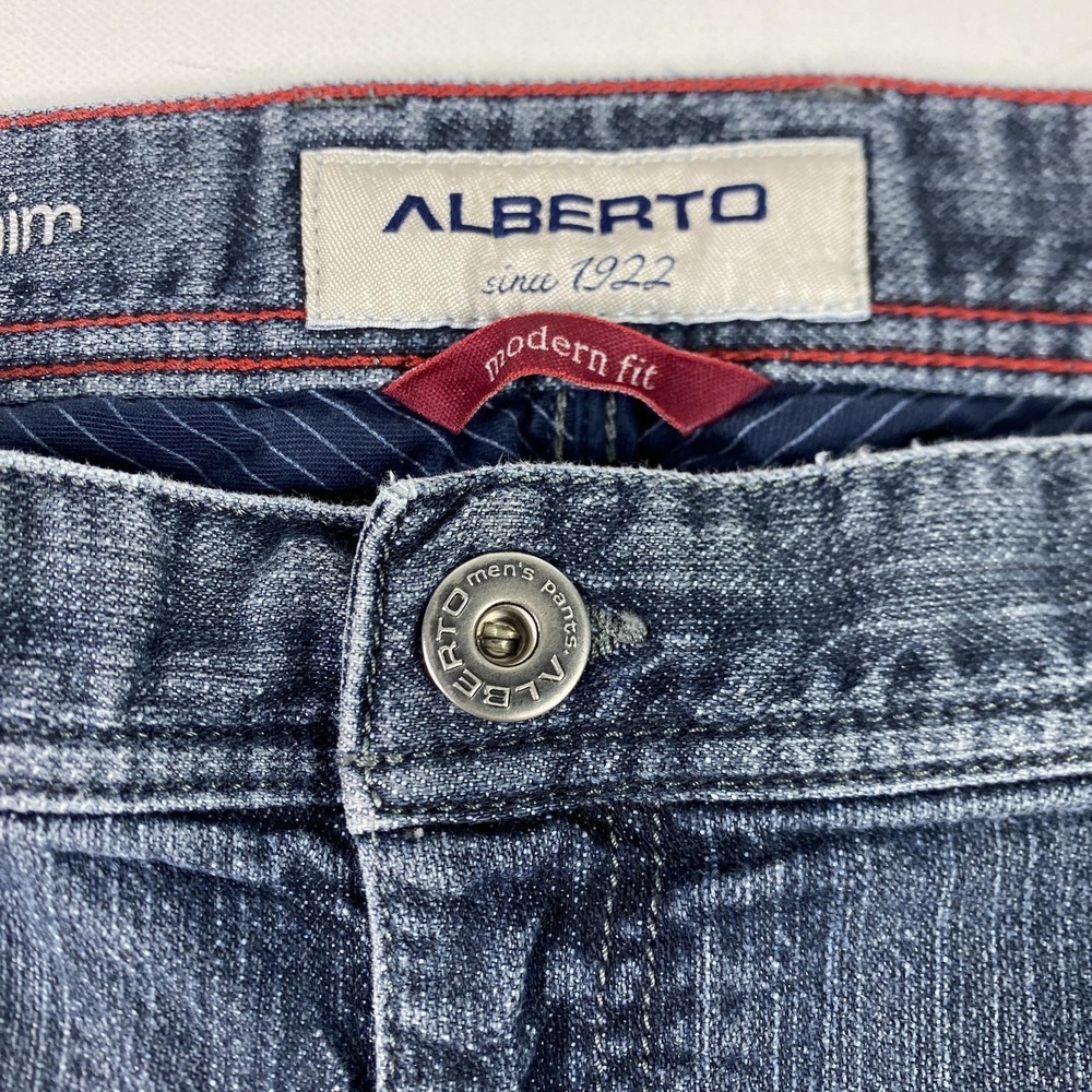 Alberto Stone T400 Modern Fit Jeans Mens 44x32 Blue Straight Leg Denim Pants - Picture 3 of 14